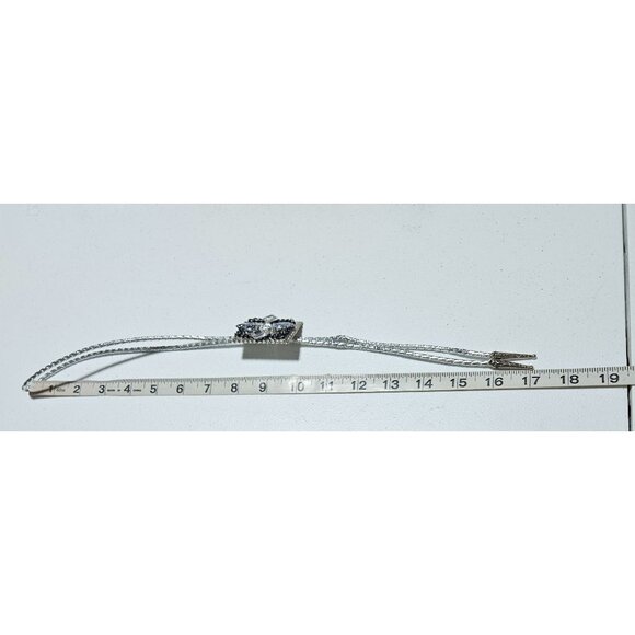 Western Style Bolo Tie Silver Black Stone Cowboy Silver Tone Tips Mens Fashion - Picture 5 of 6